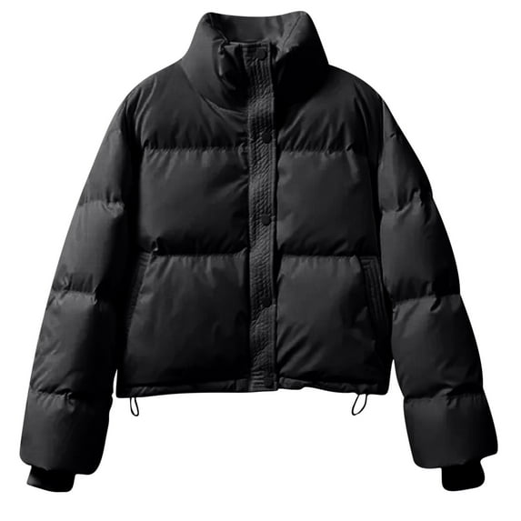 Hvyesh Winter Crop Hooded Puffer Jacket Women Baggy Zip Up Quilted Down Jackets Warm Long Sleeve Padded Coat Thermal Outerwear