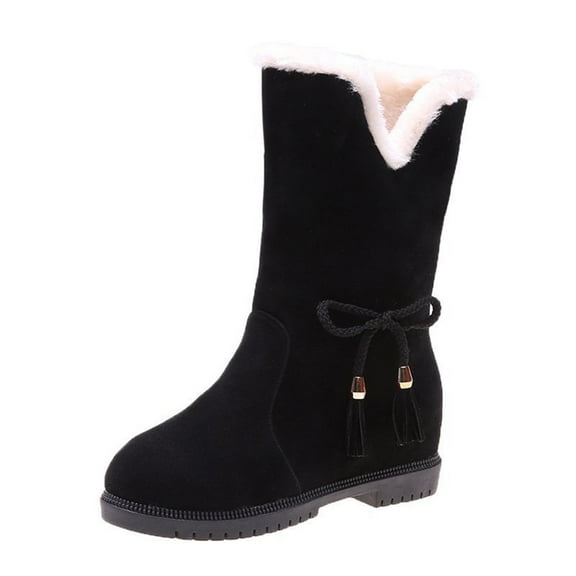 Hvyesh Winter Flat Boots For Women Mid Calf Boots Fuzzy Snow Boots Fur Lined Ankle Booties Warm Boots Non-Slip Comfortable Outdoor Mid-Calf Boots