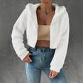 thumbnail image 1 of Hvyesh Winter Fleece Cropped Coat for Women Zip Up Hooded Jackets Cute Solid Color Long Sleeve Hooded Coats Outwear, 1 of 7