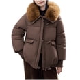 thumbnail image 1 of Hvyesh Winter Jackets for Women Faux Fur Trim Hood Puffer Jackets Warm Zipper Button Padded Coats Thermal Long Sleeve Baggy Coat with Pockets, 1 of 6