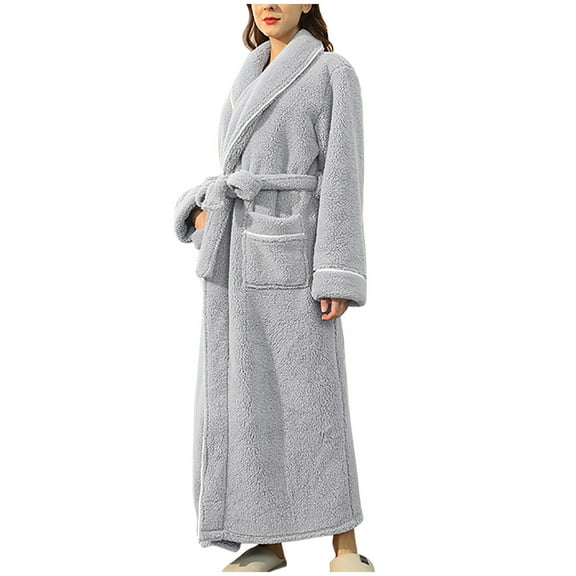 Hvyesh Flannel Long Bathrobe for Women Dressy Long Sleeve Shawl Collar Sleepwear Bathrobes Baggy Full Length Housecoat Pajamas Winter Warm House Robe