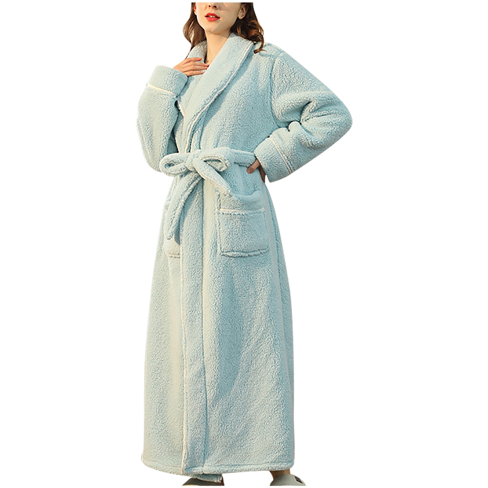 Womens Hooded Bathrobe Ladies Fluffy Sherpa Spa Long Robe Shawl