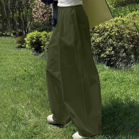 Hvyesh Women Wide Leg Pants Lightweight Cotton Linen Casual Pants Elastic High Waist Straight Leg Loose Trousers