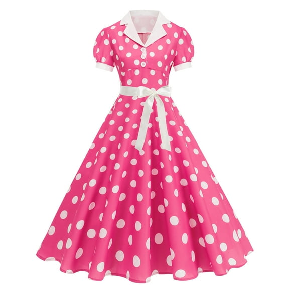 Hvyesh Women 1950s Rockabilly Swing Dress Vintage Tea Dress Polka Dot Short Sleeve Cocktail Party Dress Work Church Casual Dress