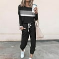 thumbnail image 1 of Hvyesh Women 2 Piece Outfits Color Block Pajams Sets Spring Lounge Matching Sets Long Sleeve Pullover Tops Long Pants Tracksuits, 1 of 4