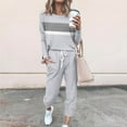thumbnail image 1 of Hvyesh Women 2 Piece Outfits Color Block Pajams Sets Spring Lounge Matching Sets Long Sleeve Pullover Tops Long Pants Tracksuits, 1 of 4