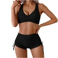 thumbnail image 1 of Hvyesh Women Bikini Set with Tie Side Boyshorts Two Piece Swimsuit High Waisted Bathing Suits Trendy Swimwear Black, 1 of 9
