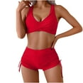 thumbnail image 1 of Hvyesh Women Bikini Set with Tie Side Boyshorts Two Piece Swimsuit High Waisted Bathing Suits Trendy Swimwear Red, 1 of 9