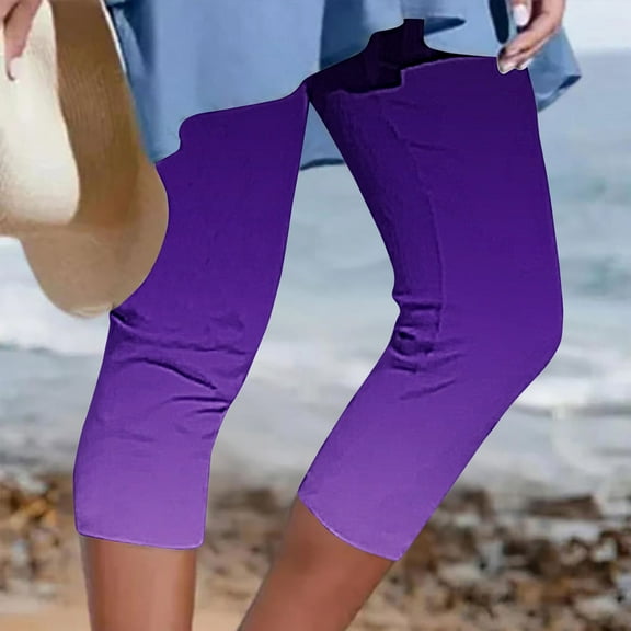 Hvyesh Women Capri Leggings Summer Casual Stretch Knee Workout Running Yoga Capris Slim Fit Lightweight Cropped Pants
