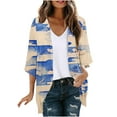thumbnail image 1 of Hvyesh Women Cardigan 3/4 Sleeves Open Front Lightweight Cardigan Dressy Floral Print Draped Ruffles Cardigan, 1 of 5