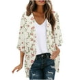 thumbnail image 1 of Hvyesh Women Cardigan 3/4 Sleeves Open Front Lightweight Cardigan Dressy Floral Print Draped Ruffles Cardigan, 1 of 5