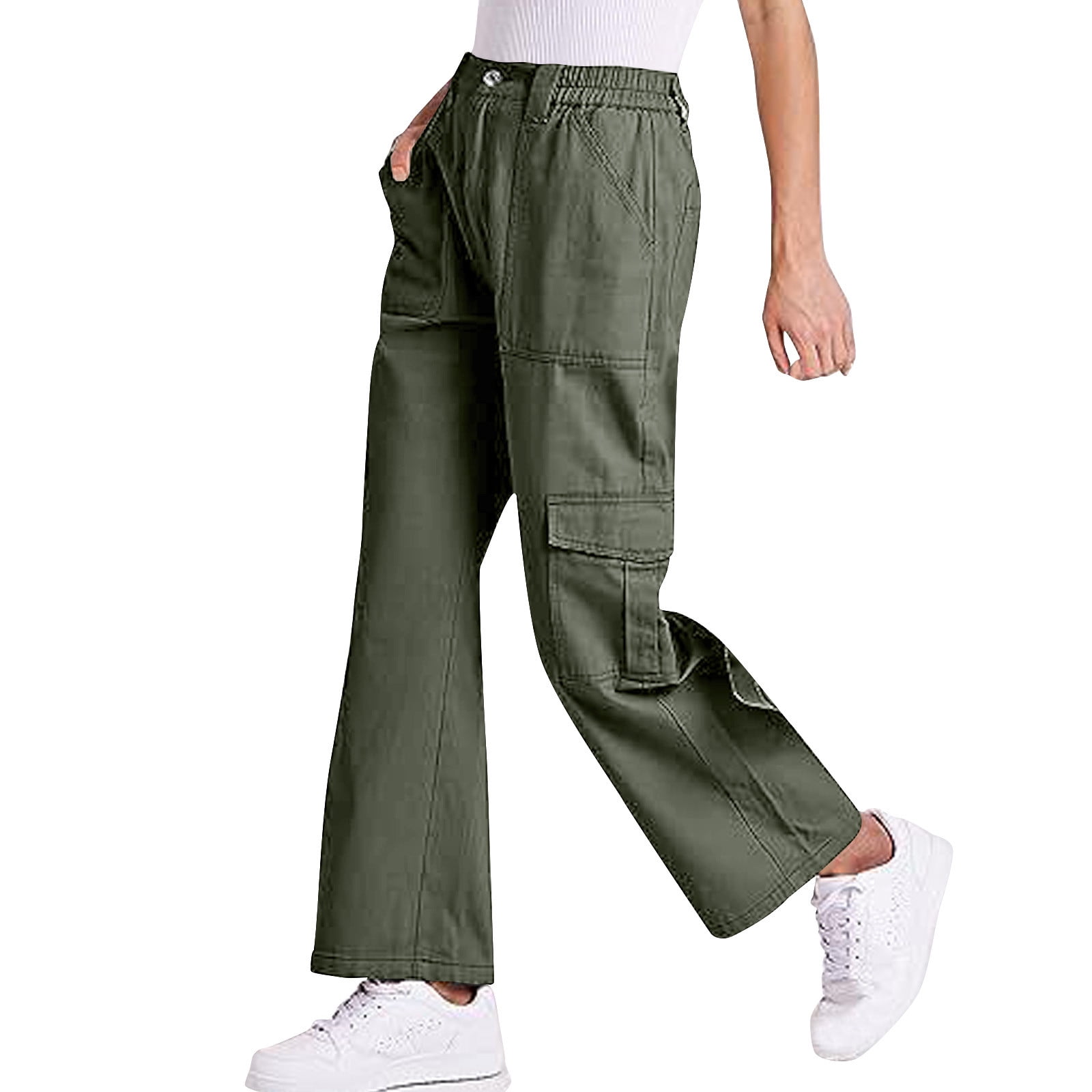 Hvyesh Women Cargo Pants Classic Elastic Waist Trouser Multiple Pockets  Pants Teen Girl Ankle-Length Trousers Street Style Fashion Design Sense  Work Overalls Khaki XL 