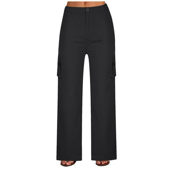 Hvyesh Women Cargo Pants Plus Size Straight Long Pants Casual Multi-Pockets Joggers Trousers Work Wear Solid Combat With 6 Pocket Full Pants