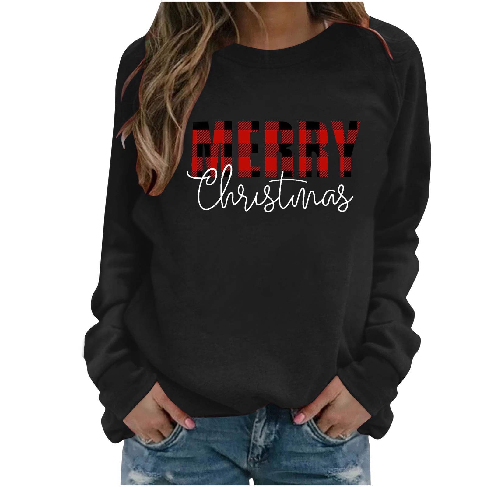 Hvyesh Women Christmas Sweatshirts Dressy Christmas Graphic Pullover ...