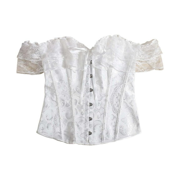 Hvyesh Women Corset Top with Lace Sleeve Gothic Bustier Lingerie Waist Cincher Costume Tops Sleeveless Low Cut Bustier Corsets