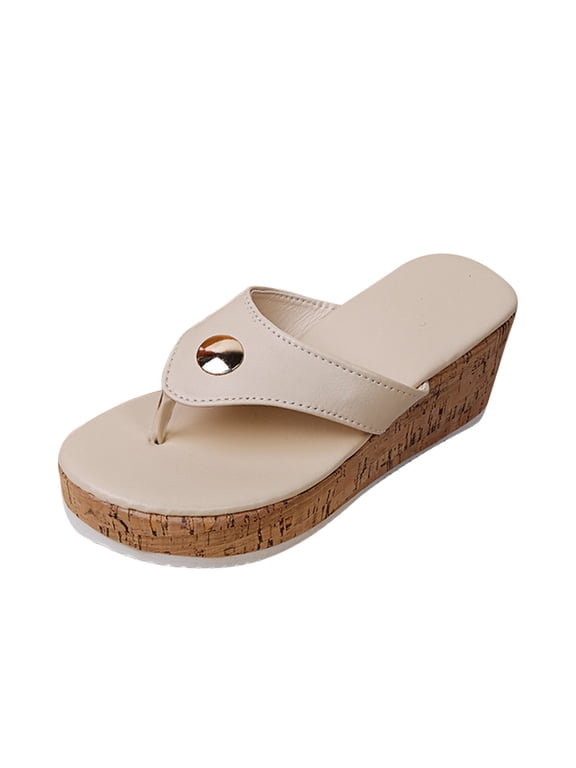 Women Flip Flops Slippers Thong Wedge Sandals Summer Outdoor Non-slip Breathable Thick Soled Roman Shoes Trendy Slippers Slope Heel Sandals Casual Wear Clip Toe Sandal
