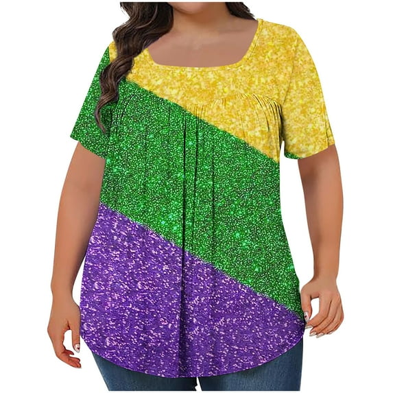 Hvyesh Women Floral Tops Plus Size Short Sleeve Tshirt Flowy V Neck Pleated Front Tops Loose Fit Work Blouses BlackFridayES