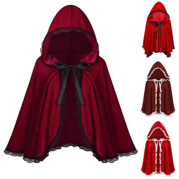 Hvyesh Women Girls Velvet Hooded Cloak Red Riding Hood Cape Halloween Christmas Cosplay Party Fancy Cape