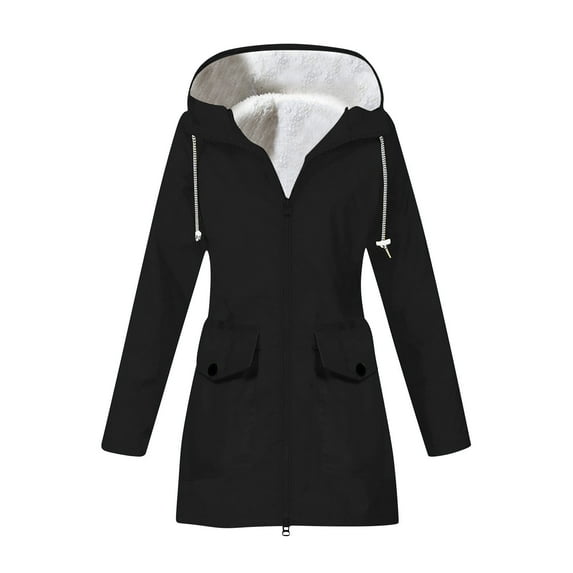 Hvyesh Women Hooded Raincoat Waterproof Packable Long Hood Trench Coats Trendy Drawstring Windbreaker Travel Jacket with Pockets