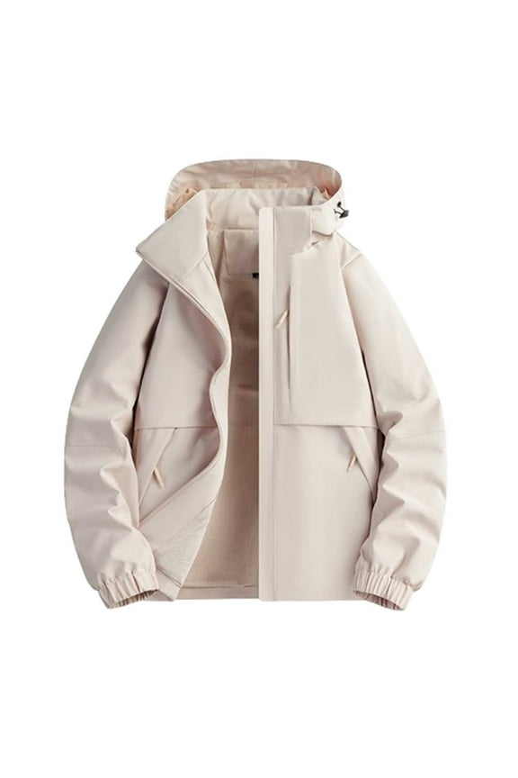 Women Jackets Color Block Patchwork Waterproof Hooded Rain Jacket Trendy Zipper Puffer Coat Windbreaker Travel Jacket Warm Trench Coats