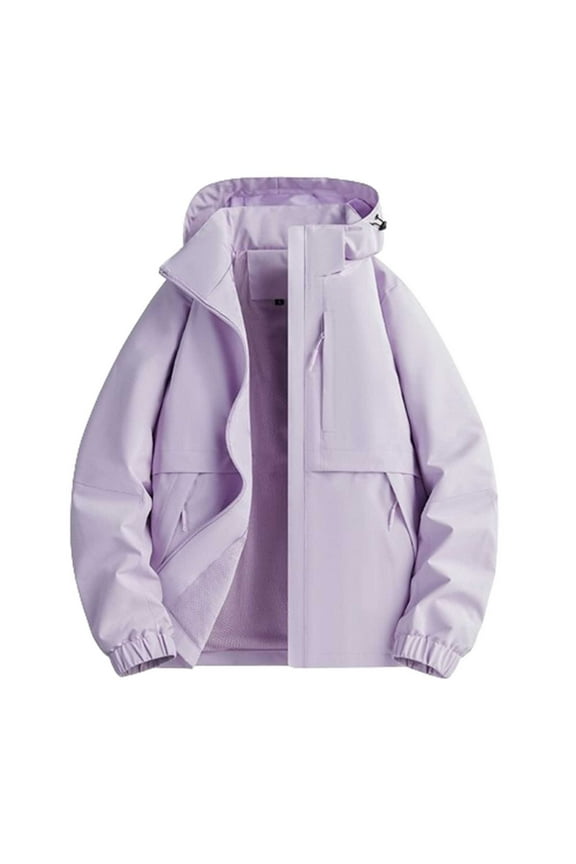 Women Jackets Color Block Patchwork Waterproof Hooded Rain Jacket Trendy Zipper Puffer Coat Windbreaker Travel Jacket Warm Trench Coats