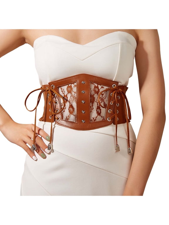 Women Lace Corset Belts Elastic Cinch Belt Tied Waspie Wide Waist Bustiers for Dress