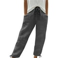 thumbnail image 1 of Hvyesh Women Linen Pants Joggers Casual Lightweight Lounge Pants Cotton Linen Travel Beach Summer Pants with Pockets Dark Gray,3XL, 1 of 5