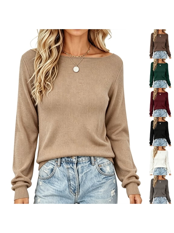Women Long Sleeve Rolled Neck Sweaters Lightweight Long Sleeve Pullover Casual Solid Color Tunic Top
