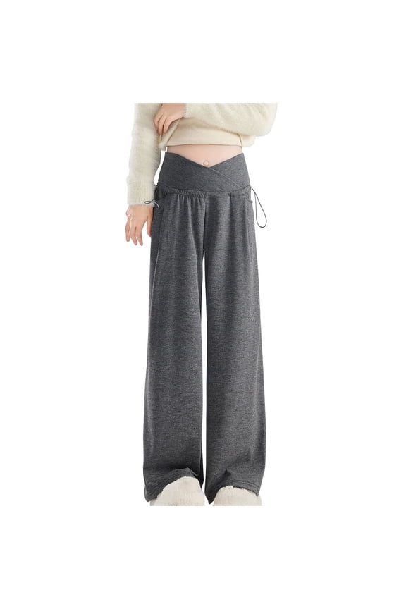Women Maternity Sweatpants Belly Support Stretchy Lounge Wide Leg Pants Baggy V Crossover High Waisted Cargo Pants Athletic Jogger Sweat Pants
