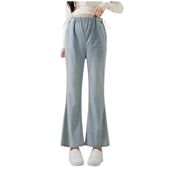 Hvyesh Women Maternity Wide Leg Jeans Bootcut Over The Belly Stretchy Flare Pants Pregnancy High Waist Denim Pants with Pockets