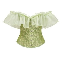Hvyesh Women Off Shoulder Floral Corset Top with Lace Sleeve Boned Overbust Lace Up Bustier Lingerie Waist Trainer Costume Tops Green