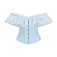 thumbnail image 1 of Hvyesh Women Off Shoulder Floral Corset Top with Lace Sleeve Boned Overbust Lace Up Bustier Lingerie Waist Trainer Costume Tops Sky Blue, 1 of 6