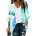 thumbnail image 1 of Hvyesh Women Open Front Cardigan Tops Floral Print Puff Sleeve Kimono Cardigan Loose Flowy Cover Up Casual Blouse Tops C-Blue,M, 1 of 5
