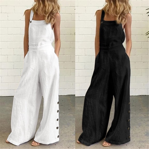 Hvyesh Women Plus Size Jumpsuits Summer Casual Sleeveless Wide Leg Jumpsuits Rompers 2024 Trendy Travel Overalls