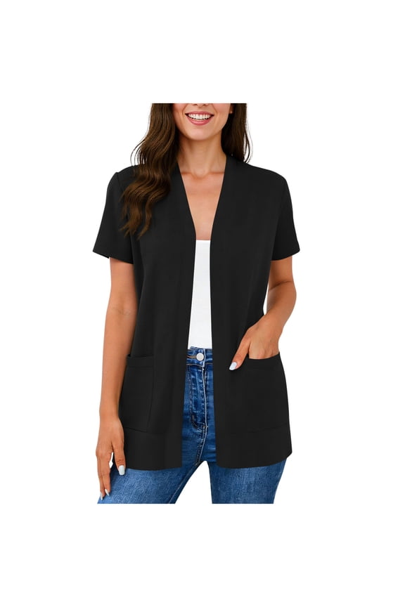 Women Plus Size Lightweight Cardigan Short Sleeve Open Front Casual Summer Kimonos Cardigans with Pockets