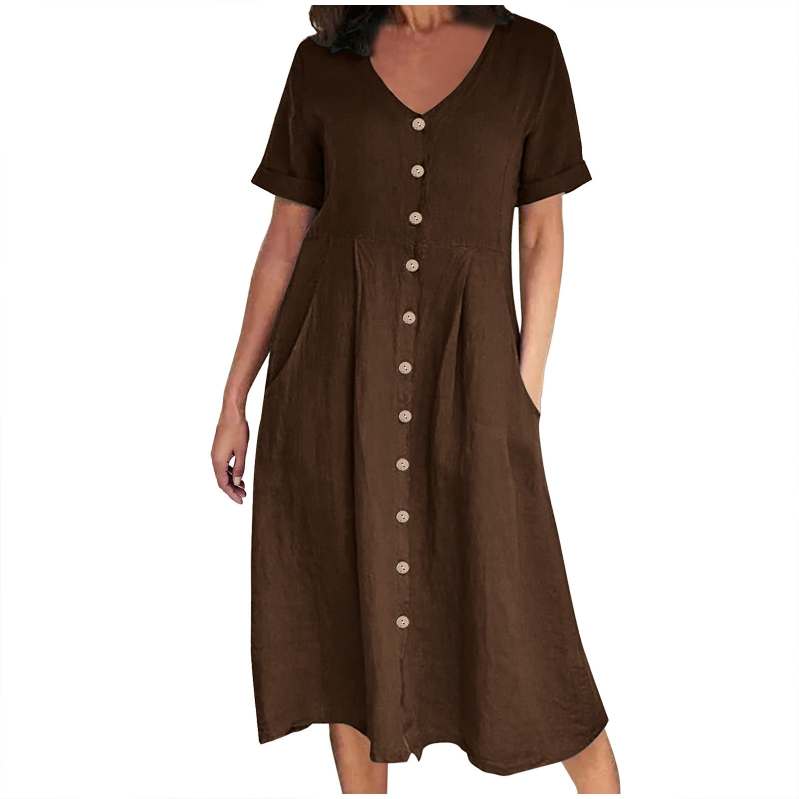 Choichic Women's Long Sleeve Button Down Shirt Dress - Casual Maxi Cotton Blend Dress