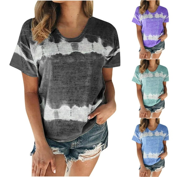 Hvyesh Women Plus Size T-Shirt Loose Fit Tie Dye Tops Short Sleeve Gym Basic Tee Shirt Summer Casual Blouses Cyber Monday