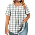 thumbnail image 1 of Hvyesh Women Plus Size Tshirts Summer Button Henley Shirts Plaid Short Sleeve Tops Lightweight Work Blouses, 1 of 6