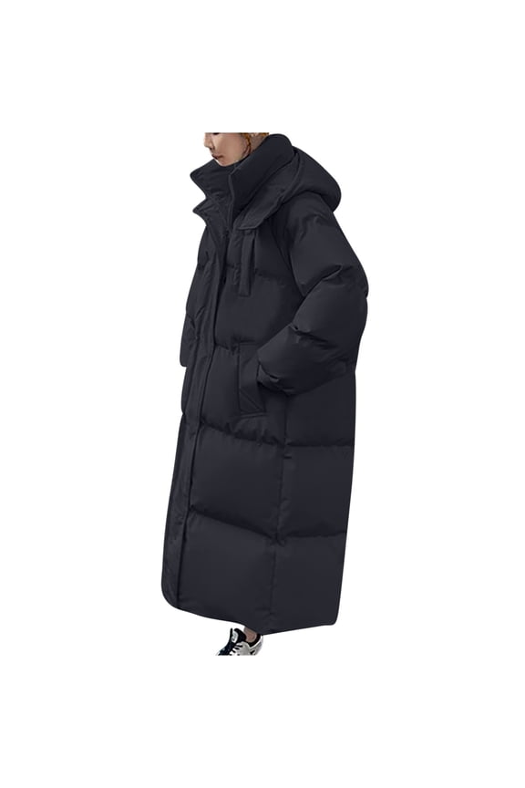 Women Puffer Coat Warm Long Jacket Winter Hood Thicken Puffer Thermal Jacket 2025 Ladies Padded Coat with Pockets