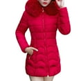 thumbnail image 1 of Hvyesh Women Puffer Jacket 2023 Winter Thicken Zipper Puffer Coat Warm Faux Fur Jackets Insulated Windproof Snow Parka Comfy Padded Jacket Red,M, 1 of 7