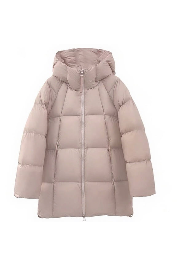 Women Puffer Jacket Warm Full Zip Winter Coat Long Sleeved Quilted Puffer Coat 2025 Casual Padded Jackets with Hood