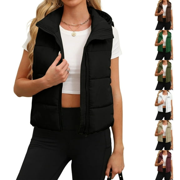 Hvyesh Women Puffer Vest Sleeveless Zip Up Quilted Jacket Winter Warm Puffer Padded Gilet Lightweight Warm Outerwear Army Green