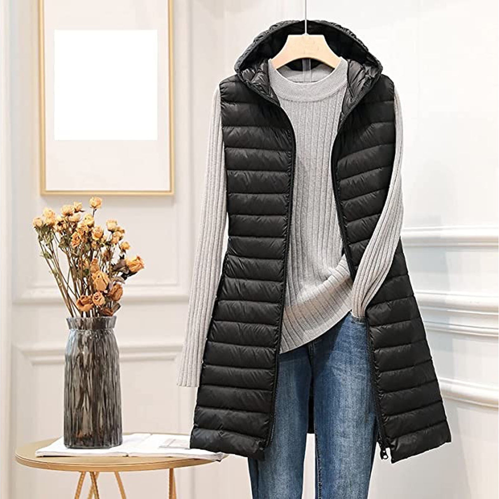 Zip Lightweight Gilet Jackets Women Gilets, Stand Collar Ladies Padded Ve