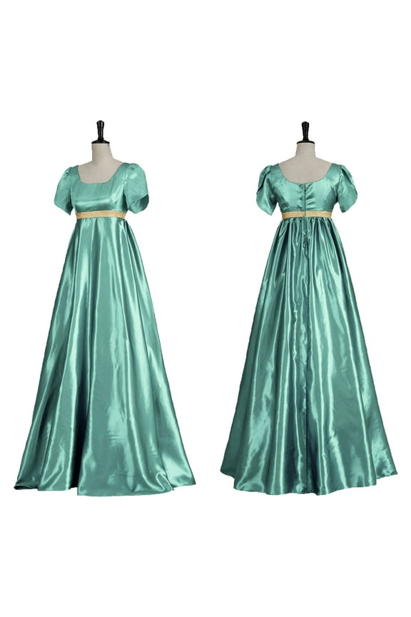 Women Regency Dresses Renaissance Puff Sleeve Empire Waist Long Dress Long Tea Party Dress Gown Medieval Costume