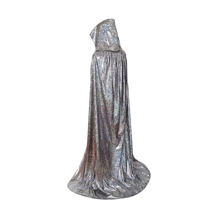 Hvyesh Women Sequin Cape Shiny Hooded Cape Full Length Glitter Cloak Mardi Gras Halloween Christmas Disco Party Costume Gray,L
