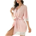 thumbnail image 1 of Hvyesh Women Silk Kimono Robe Dressy Lace Gown Bath Robe Soft Satin Bathrobe Loose Solid Bathrobes Housecoat, 1 of 5