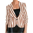 thumbnail image 1 of Hvyesh Women Stripe Blazer Jacket Lightweight Open Front Buttons Coats Trendy 3/4 Sleeve Work Office Blazer Suit Jackets, 1 of 5