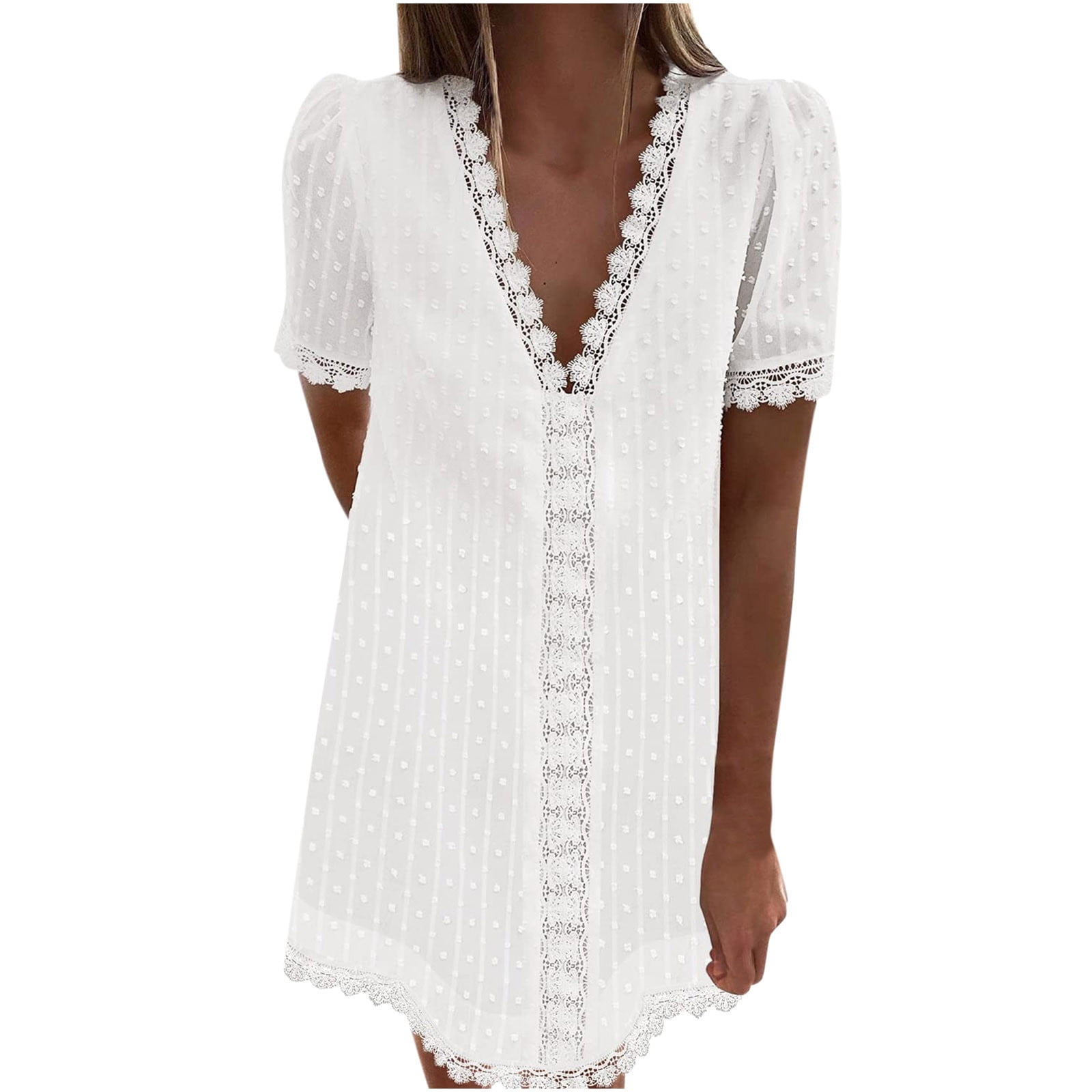 Hvyesh Women Summer Bohemian Wrap Dress Knee Length Swing Dress Beach Party Short Dresses