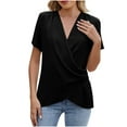 thumbnail image 1 of Hvyesh Women Summer Drape Wrap Front Shirt Short Sleeve V Neck Solid Tops Business Work Blouse Tops, 1 of 8