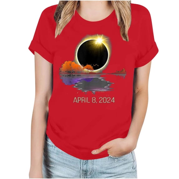 Hvyesh Women Summer Tshirt Trendy Total Solar Printed Shirts Loose Fit Crewneck Short Sleeve Tops Tee